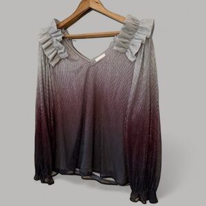 Entro Blouse Women's Large Ombre‎ Purple/Gray Glitter Sparkle Goth Glam Party